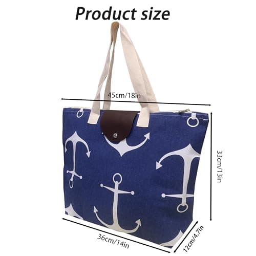 Surbootime Foldable shopping tote bag, reusable large shoulder zippered tote bag, suitable for women's casual travel, work, and supermarket shopping. Waterproof canvas, easy to carry (sea blue) — view 3