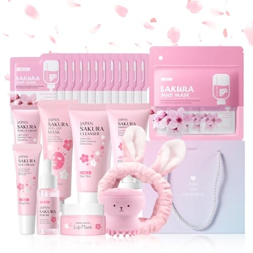 LAIKOU Sakura Skincare Set for Women & Teenage Girls, Travel-Friendly 34Pcs