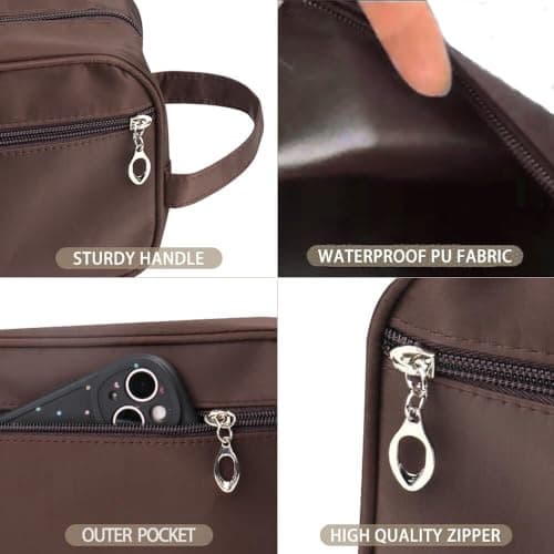 Toiletry Bag for Men, Large Travel Wash Bag Water-Resistant Gym Shaving Organiser Bag, Shower Bathroom Makeup Bag with Handle for Cosmetics Brushes Tools (Brown) — view 3