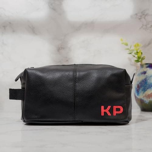 Personalised Black Leather Toiletry Wash Bag - Travel Gift for Him - Fathers Birthday — view 2
