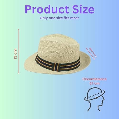 RockParty Unisex Panama Style Straw Fedora Hat – Classic Summer Trilby Sun Hat for Beach, Travel, Outdoor Fashion & Holiday Wear (Beige Black & Blue) — view 5