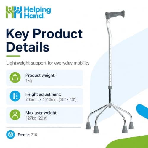 The Helping Hand Aluminium Height Adjustable Quad Cane Walking Stick — view 5