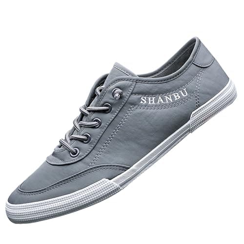 Mens Canvas Plimsolls Lightweight Casual Deck Shoes Breathable Flat Trainers Classic Fashion Sneakers for Daily Walking Summer Beach Travel Grey 6.5