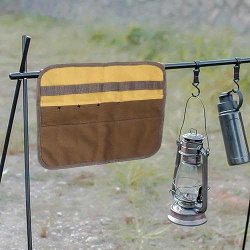 MIKMLYZE Canvas Camping Utensil Bag, Multi Pocket Storage Holder for BBQ Tools, Portable Roll Pouch for Outdoor Cooking, Picnic and RV Travel Gear, Brown — view 4