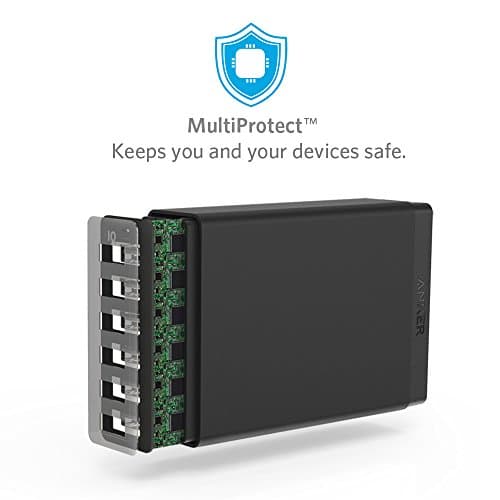 Anker PowerPort 60 W 6-Port Family-Sized Desktop USB Charger with PowerIQ Technology for Smartphones - Black, Compatible with iPhone 8 Plus — view 5