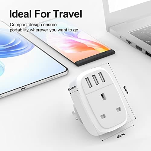 Jmfufnv UK to US Adaptor Plug, 2PK USA Travel Adapter with 3 USB Ports for American Canada Mexico Thailand Colombia Grounded Charger, 4 in 1 US Plug Adapter from UK for Phone Pad and more (Type B) — view 5