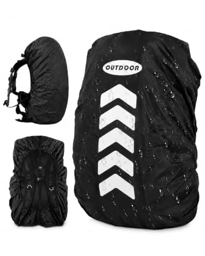 humpun Waterproof Backpack Cover, Black Reflective Rain Cover with 2 Buckles, High Visibility Protector, Outdoor Hiking Gear & Father Day Gift