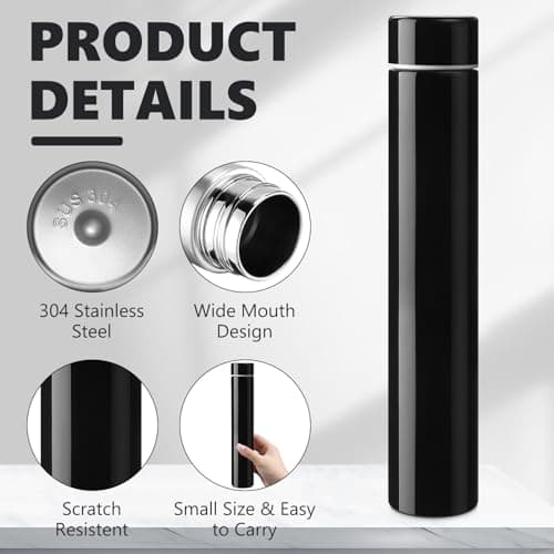 Vesici Set of 2 Slim 250ml Stainless Steel Water Bottles for Handbag, Compact Insulated Water Bottle for Camping, Travel, Backpack, Car Pocket, Iced Coffee, Tea (Black) — view 3