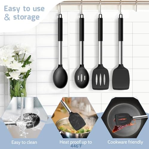 Homikit Black Kitchen Utensil Set, 4Pcs Silicone Turners Spoons for Cooking — view 5