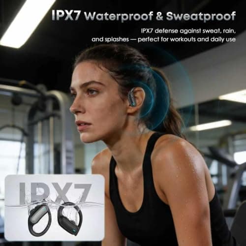 Wireless Earbuds Bluetooth Headphones, 54H Playtime Full Stereo Over Ear Buds with ENC Noise Cancelling, LED Power Display, IPX7 Waterproof Sport Earphones with Earhooks for Running/Workouts Black — view 3