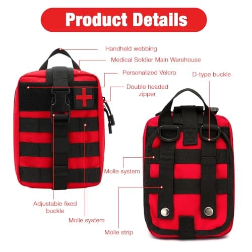 Mineup 54 PCS First Aid Kit, Emergency Trauma Kit First Aid Bag, Jumbo Trauma Bag, First Aid Molle Pouch for Home & Workplace Includes Bandages, Tourniquet & Essentials for Everyday Situations(RED) — view 3