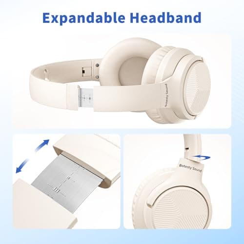 Wired Headphones with Microphone, 3.5mm Corded Headphones for School, Beige — view 3