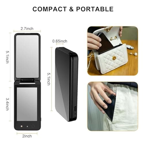 UV Mirror for Sunscreen Test, with UV Mirror Sunscreen Camera, Sun Protection Visualization Rechargeable Travel Makeup Mirror, 4inch Pocket, with USB-C Charging Cable,Black — view 6