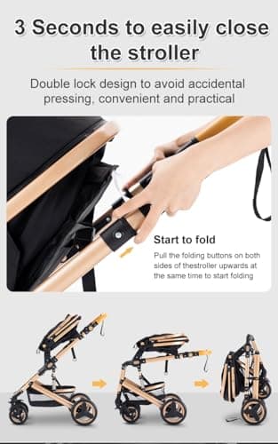 YAZOCO 3 in 1 Prams Travel System, Foldable Lightweight Baby Stroller, Adjustable Handle, Aluminum Frame for Newborn 0-4 Years Changing Bag (530 Grey) — view 4