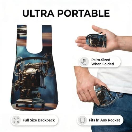 QMKFWT Old Movie Projector Backpack - Lightweight 16L Foldable Hiking Daypack Packable Back Pack Travel Bag Zipper — view 4