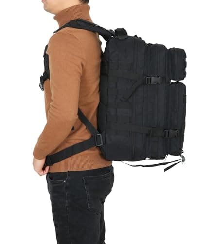 Doshwin 40L Military Backpack Tactical Army Assault Pack Molle Camo Rucksack for Camping Trekking Travel Hiking (Black) — view 6