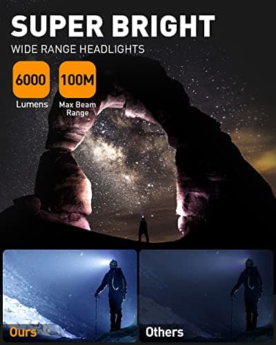 Victoper Head Torch Rechargeable Stocking Fillers for Men Headlight with 3 Lights 4 Modes, 6000 Lumen Super Bright LED Lamp, Hands-Free Camping, Fishing, Cycling Hiking Waterproof — view 6