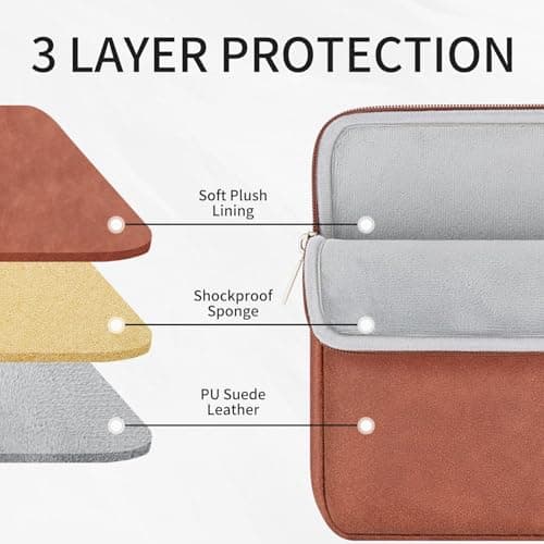 RAINYEAR 11 Inch Laptop Sleeve PU Suede Leather Carrying Case, Brown — view 3