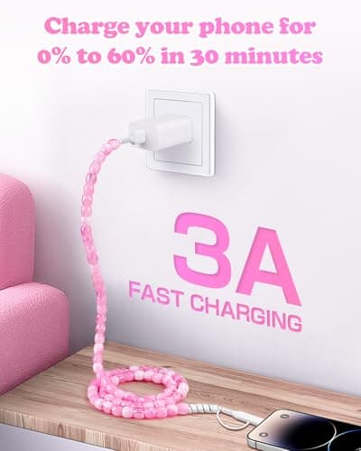 Coolden Multi Charger Cable 2 in 1 USB to USB C Cable for iPhone Charger Cables Fast Charge 60W 3.3FT Girls Cute Beaded Phone Charger Cables for iPhone 17 16 15 14 13, Galaxy S25 S24, iPad-Pink — view 3