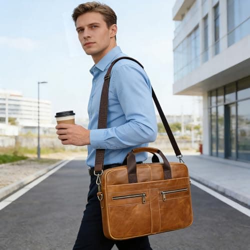 newsbirds Laptop Bag for Men, 15.6 inch Men Briefcase Computer Sleeve Case Leather Shoulder Messenger Bag Briefcase for Men Women Travel Outdoor Business Office Hangbag Laptop, 3316 Yellow — view 2