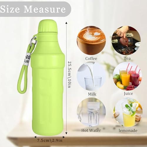Insulated Water Bottle, 500ml/17oz Stainless Steel Double Wall Metal Leak Proof Vacuum Flask for Keep Hot & Cold, Reusable Thermal Flask with Lanyard, Thermal Bottle for Travel Sports Gym (Green) — view 2