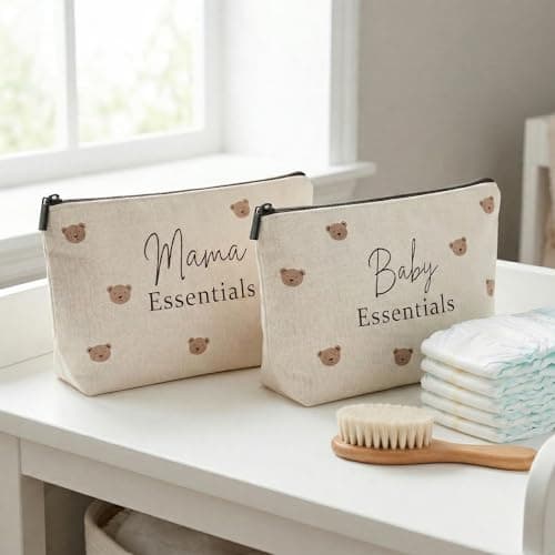 Mother and Baby Matching Gift Set, 3 Pcs New Mum Gifts, Bear Baby Shower Gifts for Mum, Make Up Bag with Zipper — view 4