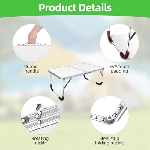Aomig Portable Folding Outdoor Table Sturdy Picnic Table Aluminium Frame with Handle Small Camp Tables Lightweight Multipurpose Party Dining Table for BBQ Garden Beach Cooking Fishing(Silver Gray) — view 4