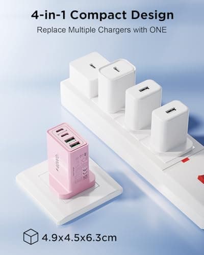 USB C Plug, 40W 4-Port Multi USB Plug UK Fast Charger Plug Dual Port USB-C Power Adapter + QC USB Wall Charger Head Multiport Type C Charging Plug for iPhone 16 15 14 13 12 11 Pro Max, iPad, Samsung — view 5