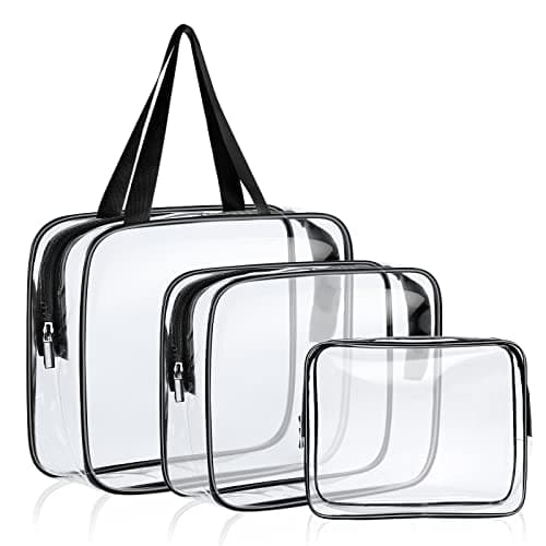 Aucuu Clear Toiletries Bag, 3 Pack PVC Waterproof Toiletries Carry Pouch, TSA Approved Travel Toiletry Bag with Zipper, Multi-Size Cosmetic Makeup Bags for Men, Women and Kids - Travel Business