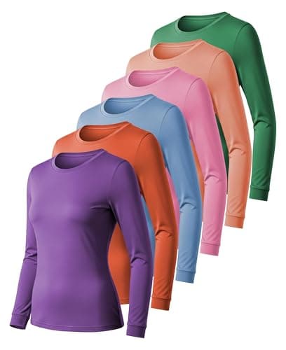 Womens Ultra Soft Midweight Baselayer Top | All Season Thermal Scoop Neck Long Sleeve Shirt | Multi Packs, 6 Pack-tomato | Boyblue|pinklavender|arcadia|violet |Dahlia, S
