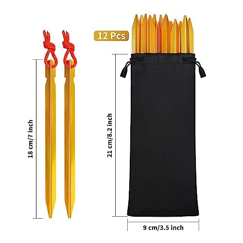12pcs Aluminium Tent Pegs Lightweight Camping Pegs with Reflective Cord — view 2