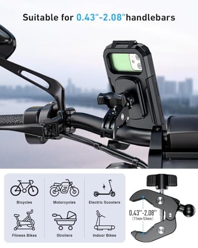LUROON Motorbike Phone Holder Waterproof, Universal 360° Rotation Bicycle Motorcycle Phone Mount Anti Vibration Holder for Bike with Touch Screen for 5.5" to 7.0" Smartphones — view 5