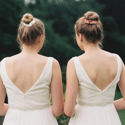 8Pcs Satin Scrunchies Set, Rose Gold & White Silk Hair Ties for Bridesmaids Scrunchy Hair Accessories, Wedding Hen Party Favors, Bridal Shower Gifts for Women — view 4
