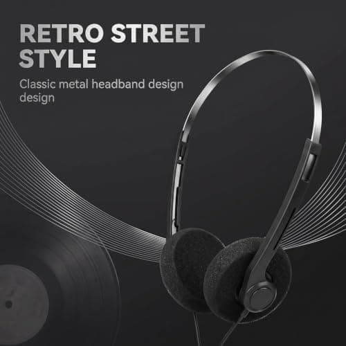 Pchnfei 4 Pcs Black Retro Over-Ear Earphones, Hi-Fi Stereo Earphone, Mini Stereo Lightweight Headphones with Cord, 80s 90s Vintage Headset Wired,Headphone, for Most Mobile Phones Playback Pevices — view 3
