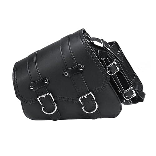 Motorcycle Solo Saddle Bag and Pannier Storage with Drink Bottle Holder PU Leather Waterproof Solo Swing Arm Bag Motorbike Luggage Bag Left Side Bag, Black