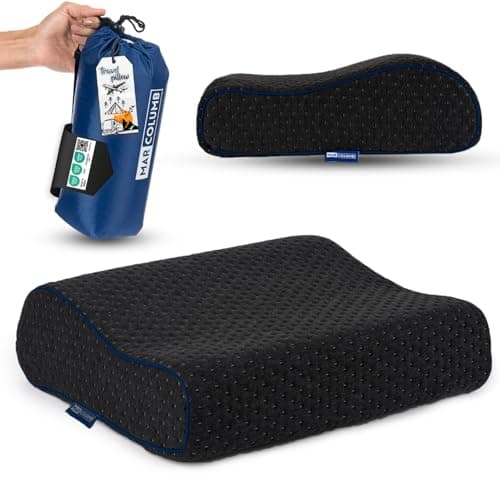 Marcolumb Travel & Camping Comfortable Memory Foam Pillow – Easy to Carry Portable Bag – Temperature Regulating Pillow Case - Perfect for Travelling (Black Contour)
