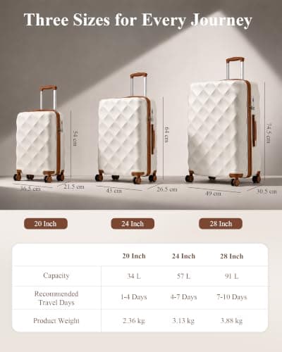 British Traveller 24" Medium Suitcase with 4 Wheels Lightweight ABS+PC Hard Shell Suitcase Hold Check in Luggage Built-in TSA Lock(Cream, 64cm) — view 6
