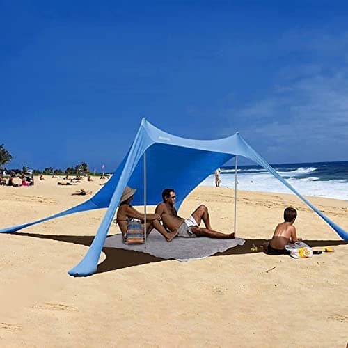 Beach Tent Sun Shelter, UPF50+ Beach Shelter Canopy with Sand Anchors, Stability Poles and Storage Bag, Portable Outdoor Family Sun Shade for Camping Trips, Fishing, Picnics, Backyard Fun, Easy Set Up