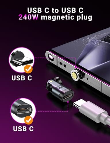 VAFOTON 240W USB C Magnetic Adapter, 9Pin 540° USB C Adapter (2 Pack), Supports PD 240W 5A Quick Charge and Data Transfer, For MacBook/Laptop/Tablet — view 5