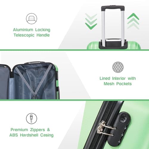 Aerostar 20” Lightweight Small Hard Suitcase Cabin Hand Luggage 4 Spinner Wheels Carry On 55x35x20 | Accepted on All Airlines easyjet, RyanAir, British Airways, Emirates & More (Green, 35 Litre) — view 3