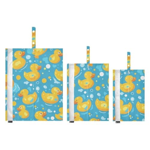 Yellow Rubber Ducks on Blue 3 Set Travel Packing Cubes For Suitcases Waterproof Travel Space Saver Bags Storage Bag Baby Clothes Storage — view 2