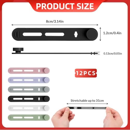 12-Pack Reusable Silicone Cable Ties - Flexible Organizers for Wires, Chargers, and Small Items - Durable Storage Solution for Home & Office — view 2