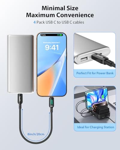 SOOPII 4-Pack 100W Short USB C to USB C Cable with LED Display, 0.7Ft PD Fast Charging Nylon Braided Cord, Compatible with Phone,Tablet,Laptop,Ideal for Charging Station and Power Bank(Black) — view 2