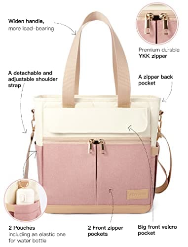JOYHILL Lunch Bag for Women, Leakproof Insulated Lunch Box with Shoulder Strap, Adult Reusable Lunch Cooler Tote Bags for Work Picnic Camping School Beach, Pink — view 2
