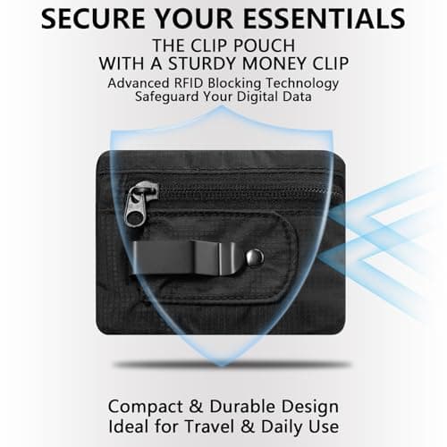 KOSMCCO RFID Blocking Clip Stash Pocket, Compact Hidden Travel Belt Wallet for Cards & Cash - Slim Pickpocket-Proof Design for Everyday Carry, Black — view 3