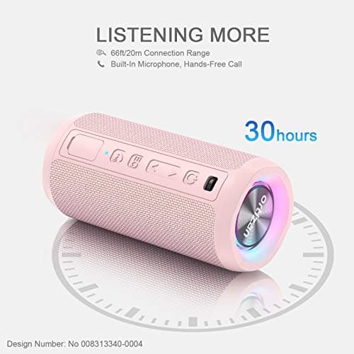 Ortizan Bluetooth Speaker, Portable Wireless Bluetooth Speakers With Led Light, Louder Volume & Enhanced Bass, IPX7 Waterproof, 30H Playtime, Durable Loud Speaker Bluetooth for Travel, Outdoor - Pink — view 5