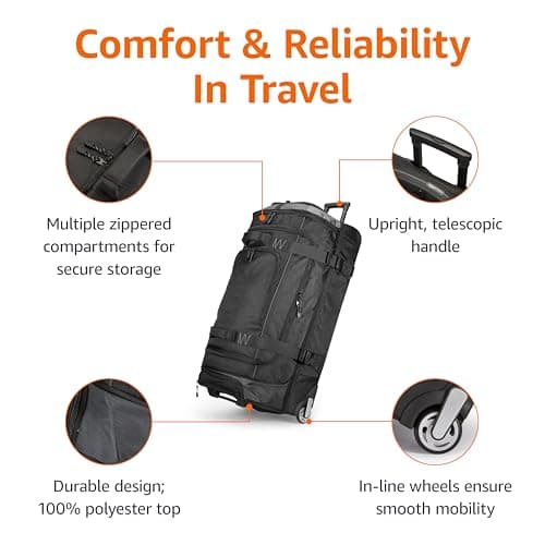 Amazon Basics Rolling Travel Duffel Bag, 105L, Lightweight and Durable Trolley in Ripstop Fabric, Large Capacity with Telescopic Handle, Ideal for Travel, Work, and Leisure, Black — view 2