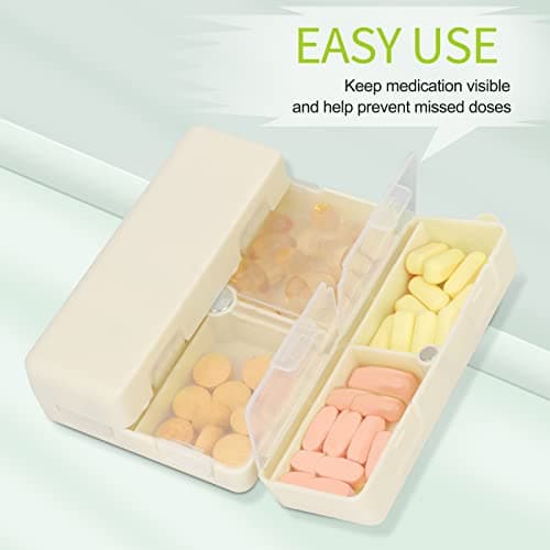 FYY 7 Day Pill Organiser, Travel Tablet Box, Large [Foldable Design] Weekly Medication Case, Portable Daily Supplements Storage Organizer for Vitamins, Cod Liver Oil-Cream White — view 5