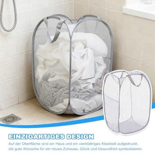 2 Pcs Foldable Laundry Basket Pop Up Mesh Washing Bag with Handles and Side — view 4