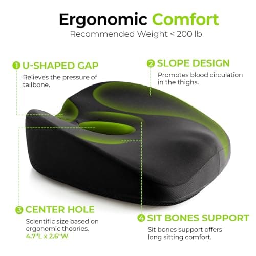 AUVON Donut Cushion for Hemorrhoids, Memory Foam Seat Cushion for Pressure Relief, Postpartum Pregnancy | Coccyx Cushion for Tailbone Pain with U-Shaped Cutout for Office Chair, Wheelchair, Car Seat — view 3